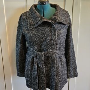 Ann Taylor Charcoal Tweed Belted Trench Coat